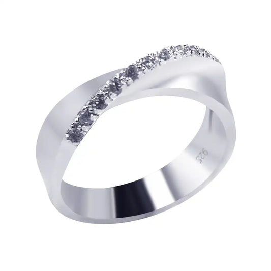 925 Sterling Silver Rhodium Plated CZ Crossed Ring