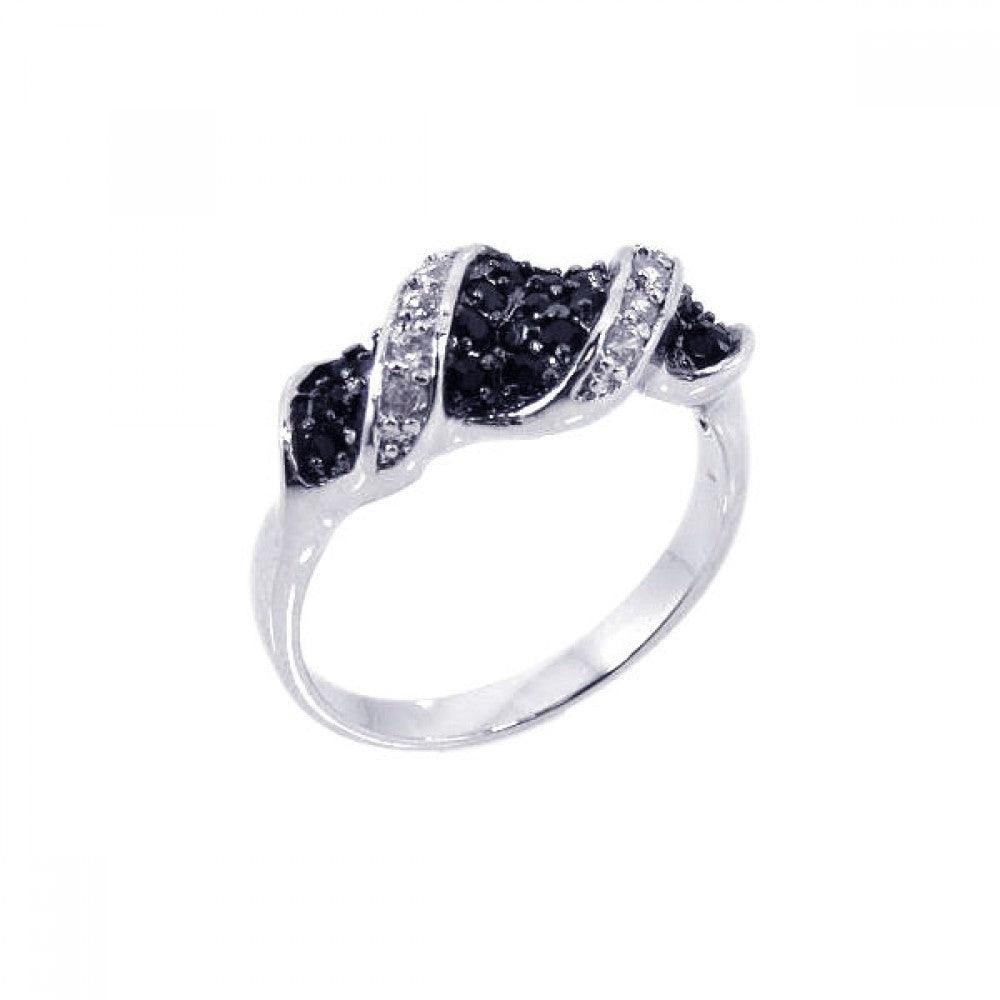 925 Silver Clearance-Rhodium and Black Rhodium Plated Black and Clear CZ Twist Ring