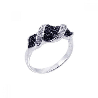 925 Silver Clearance-Rhodium and Black Rhodium Plated Black and Clear CZ Twist Ring