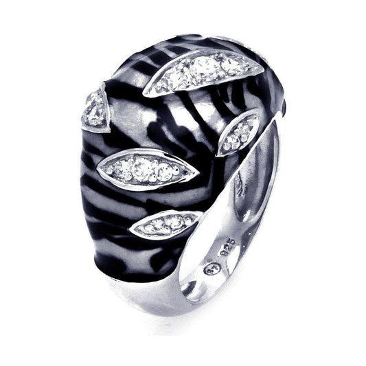 925 Silver Clearance-Rhodium Plated Clear CZ Zebra Stripe Ring
