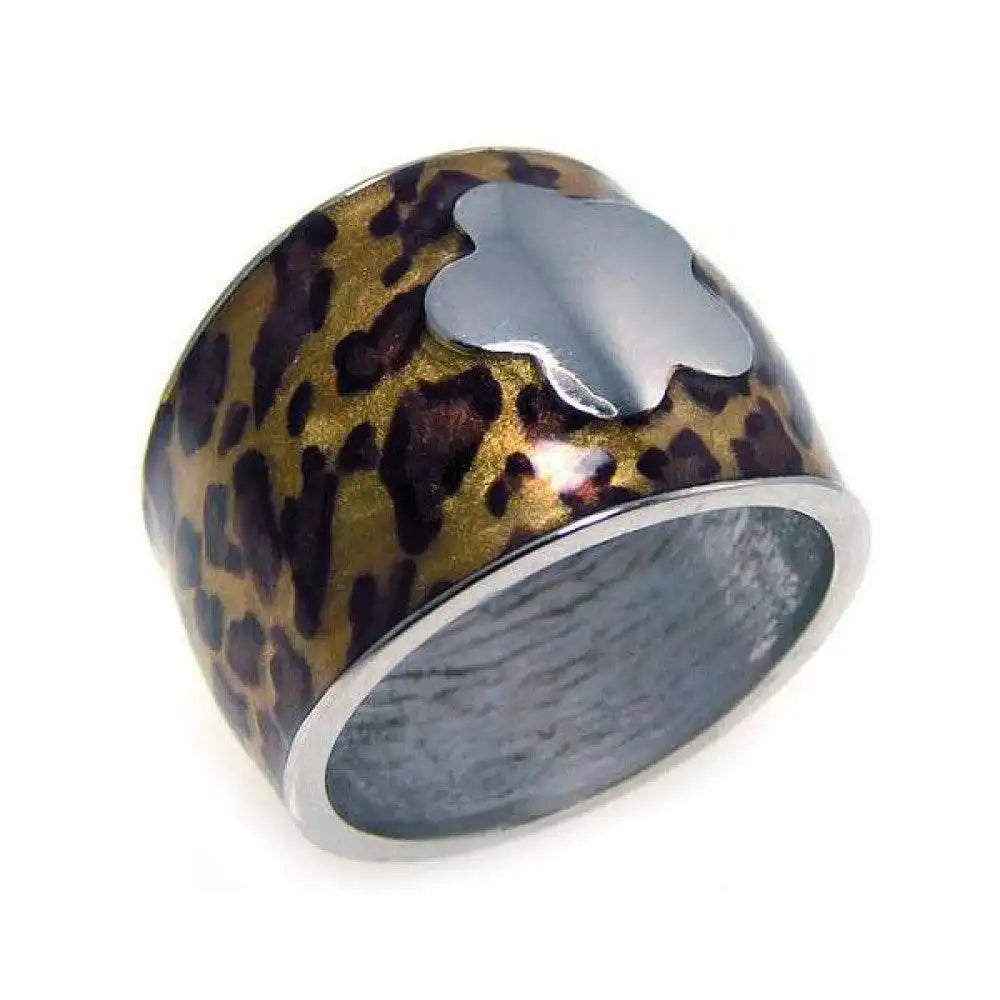 925 Rhodium Plated Clearance Leopard Print Spot Flower Ring