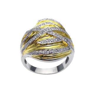 925 Sterling Silver Clearance Rhodium and Gold Plated CZ Overlapping Ring