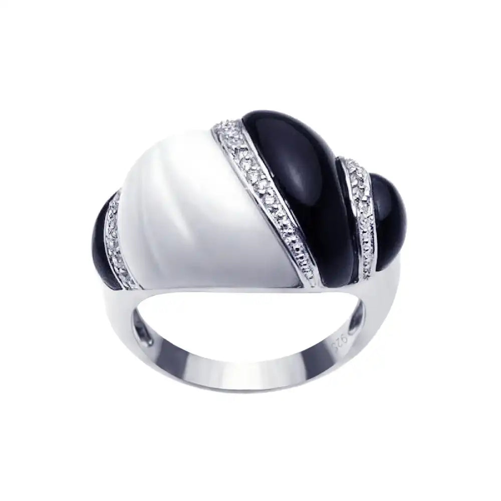925 Sterling Silver Clearance Rhodium Plated Clear CZ Black and White Ring