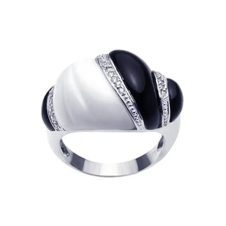 925 Sterling Silver Clearance Rhodium Plated Clear CZ Black and White Ring