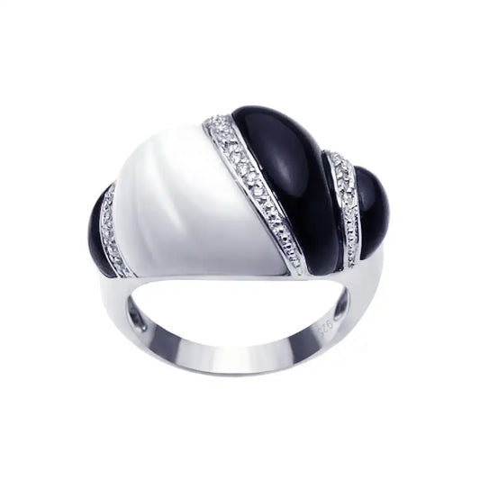 925 Sterling Silver Clearance Rhodium Plated Clear CZ Black and White Ring