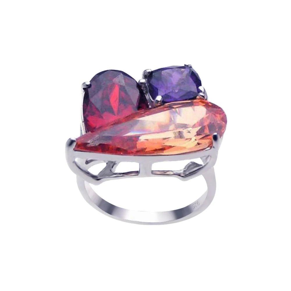 925 Silver Clearance-Rhodium Plated Multi Colored CZ Shaped Ring