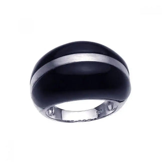 925 Sterling Silver Clearance Rhodium Plated Black Onyx Dome Ring
