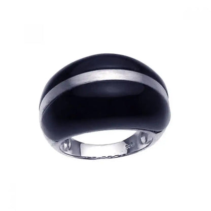 925 Sterling Silver Clearance Rhodium Plated Black Onyx Dome Ring