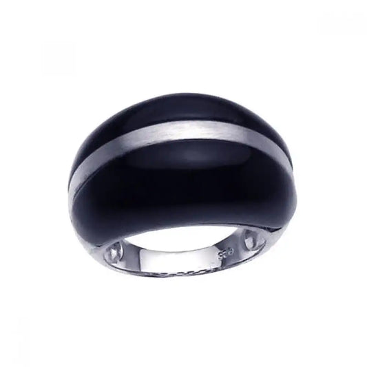 925 Sterling Silver Clearance Rhodium Plated Black Onyx Dome Ring