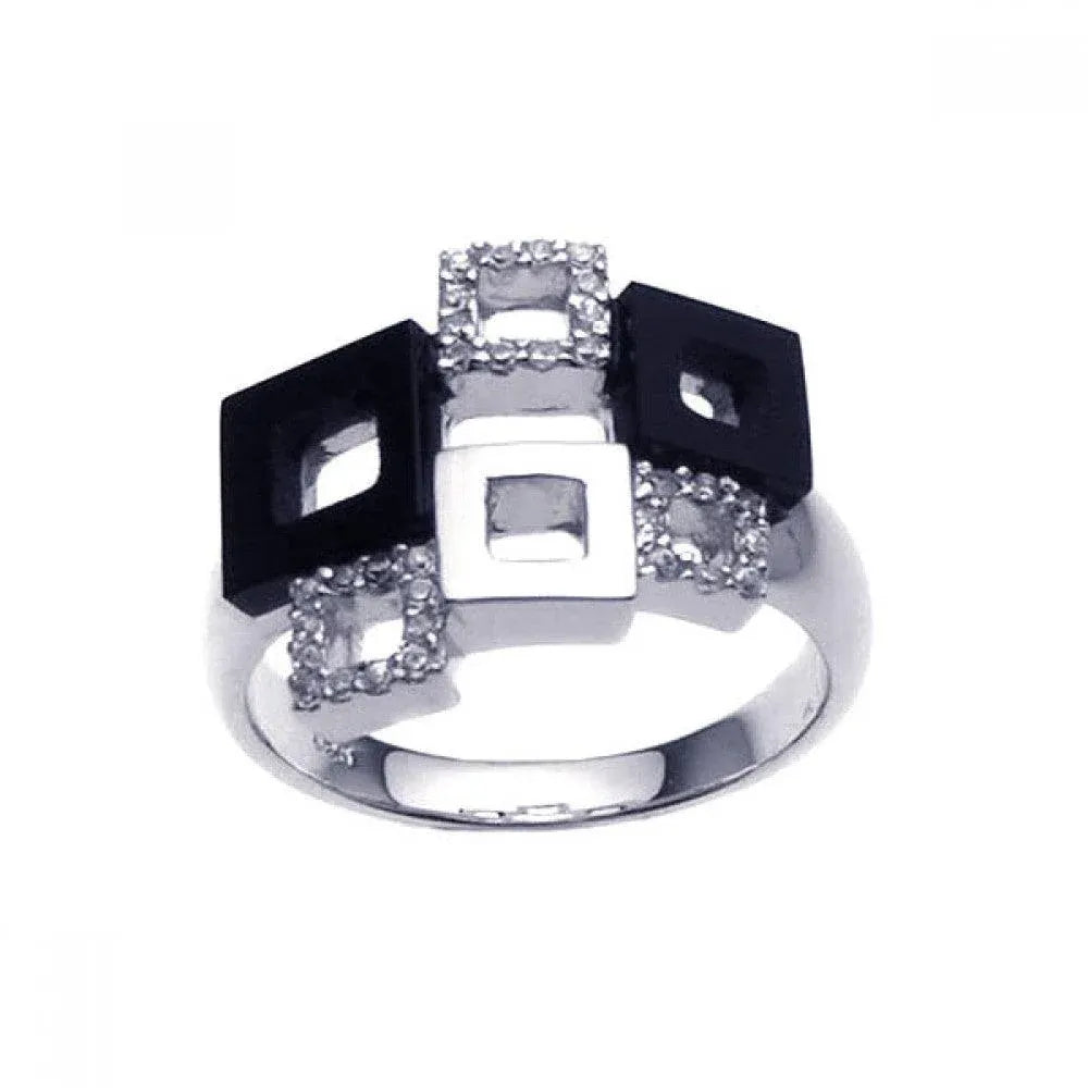 925 Sterling Silver Clearance Rhodium Plated Clear CZ Multi Square Ring