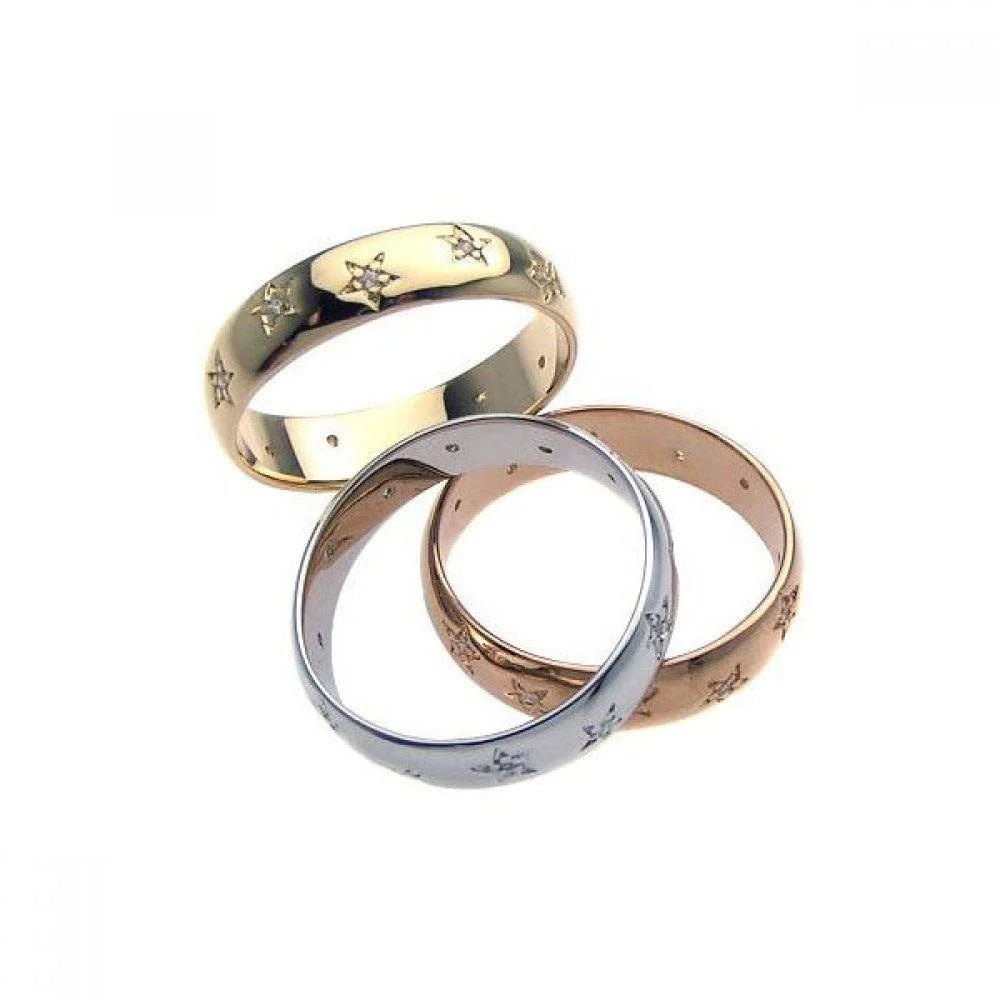 925 Silver Rhodium, Gold and Rose Gold Plated 3 Toned Clear CZ Stackable Star Ring Set