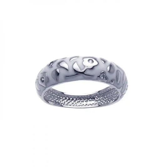 925 Sterling Silver Clearance Rhodium Plated White Enamel Flower Ring