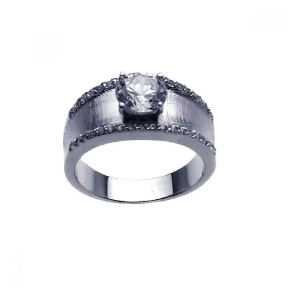 925 Sterling Silver Clearance Rhodium Plated Matte Finish Clear Center CZ Ring