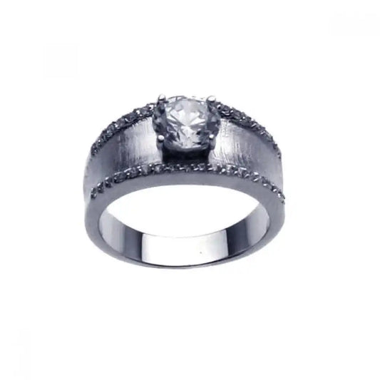 925 Sterling Silver Clearance Rhodium Plated Matte Finish Clear Center CZ Ring