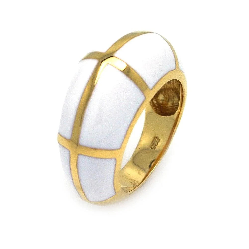 925 Silver Clearance-Gold Plated White Enamel Ring