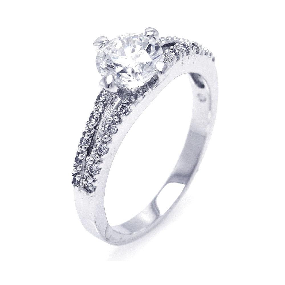 925 Silver Rhodium Plated Round Center CZ Bridal Ring