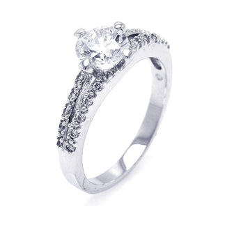 925 Silver Rhodium Plated Round Center CZ Bridal Ring