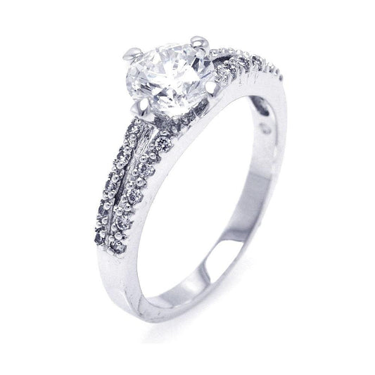 925 Silver Rhodium Plated Round Center CZ Bridal Ring