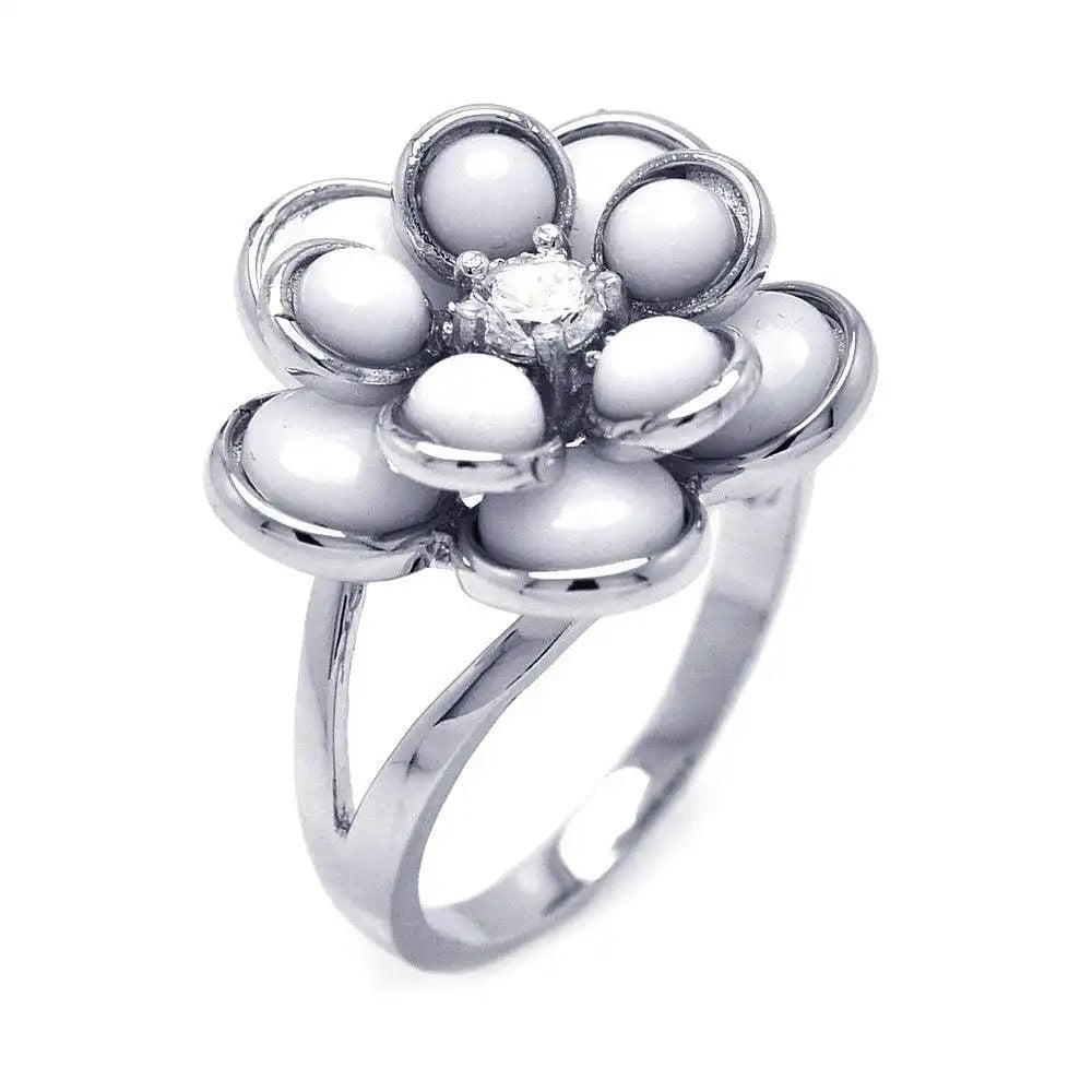925 Sterling Silver Clearance Rhodium Plated CZ Flower Ring