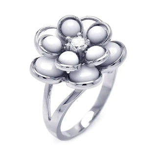 925 Sterling Silver Clearance Rhodium Plated CZ Flower Ring