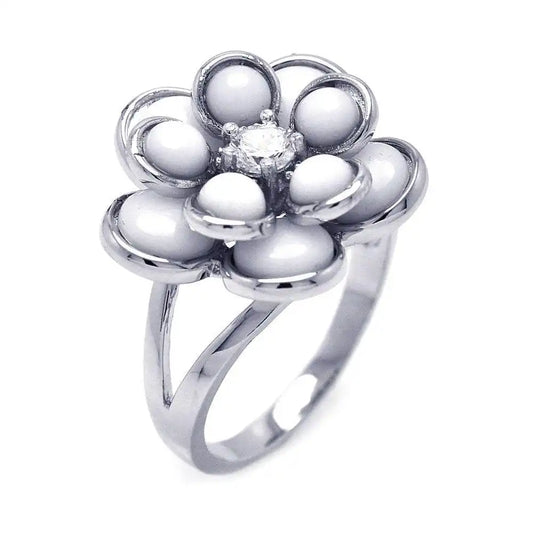925 Sterling Silver Clearance Rhodium Plated CZ Flower Ring