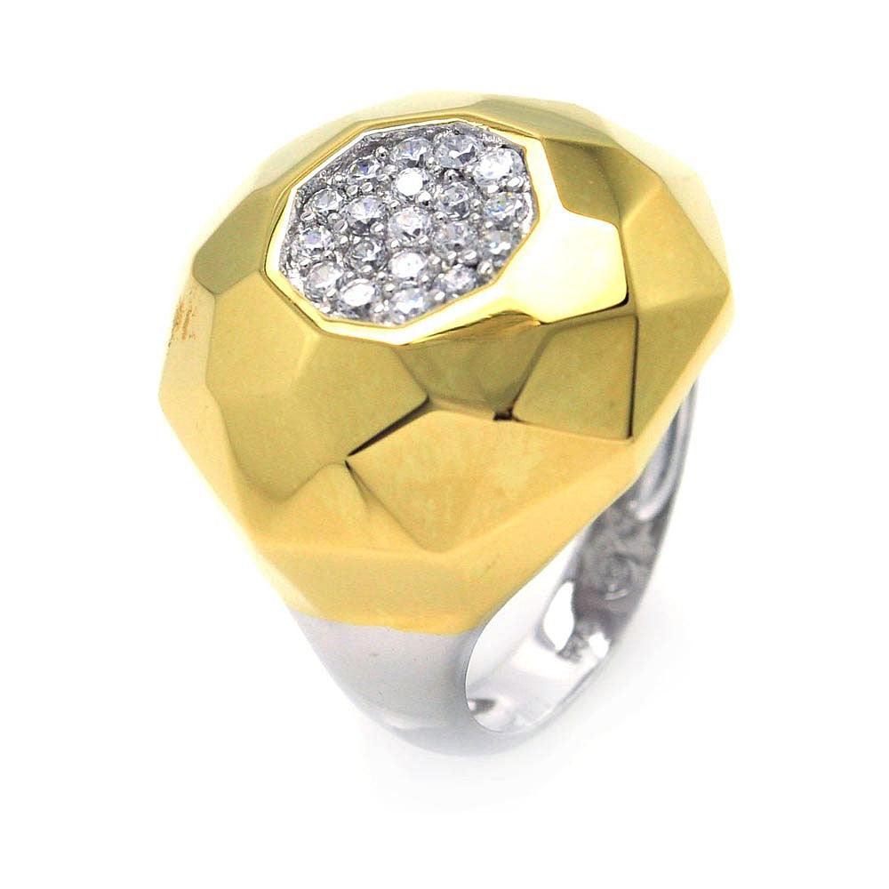 925 Silver Clearance-Rhodium and Gold Plated 2 Toned Pave Set Clear CZ Round Ring