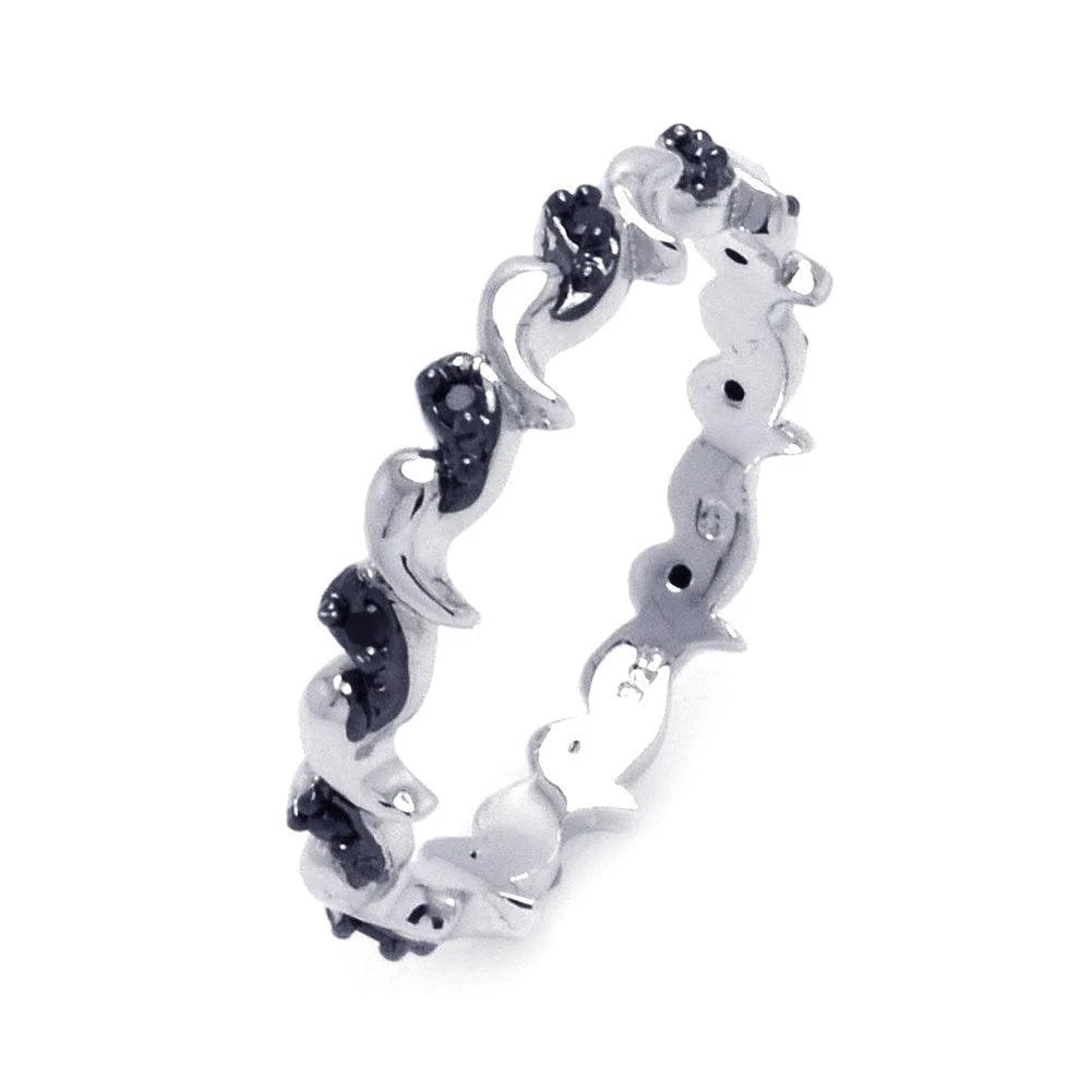 925 Silver Rhodium and Black Rhodium Plated 2 Toned Black CZ Wave Eternity Ring