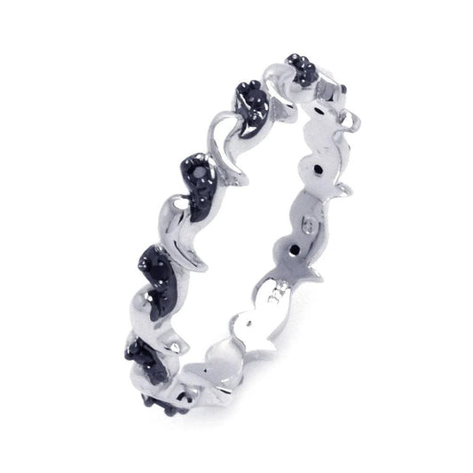 925 Silver Rhodium and Black Rhodium Plated 2 Toned Black CZ Wave Eternity Ring