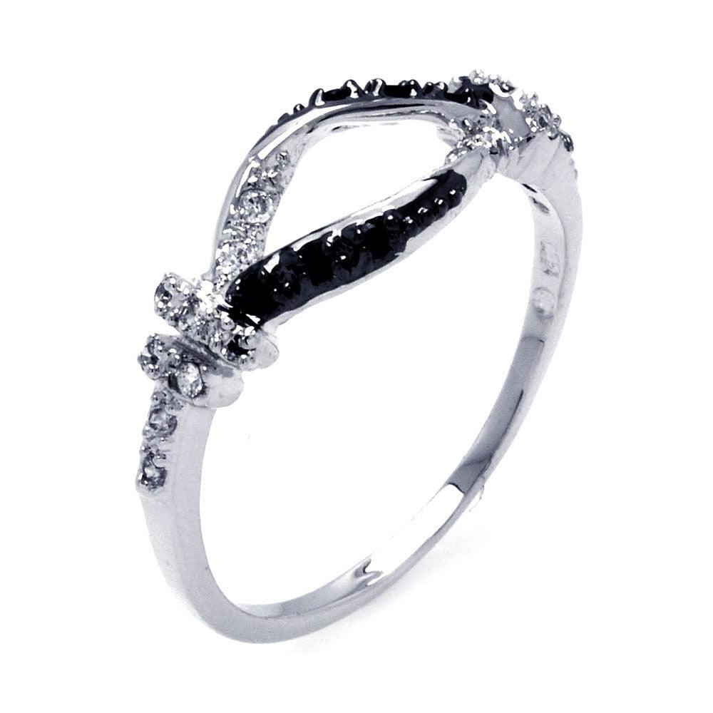 925 Silver Rhodium and Black Rhodium Plated 2 Toned Clear and Black CZ Open Center Ring