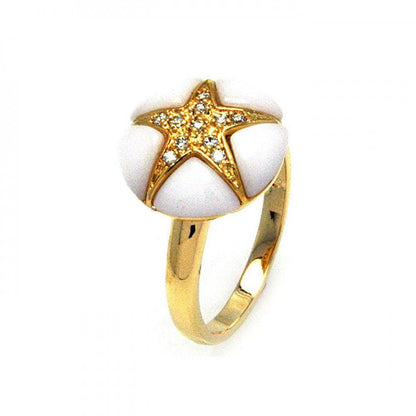 925 Silver Clearance-Gold Plated White Onyx Clear CZ Starfish Ring