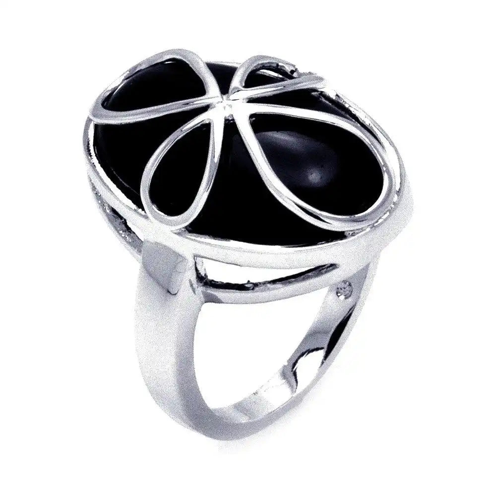 925 Sterling Silver Clearance Rhodium Plated Black Onyx Script Cross Ring