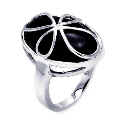 925 Sterling Silver Clearance Rhodium Plated Black Onyx Script Cross Ring