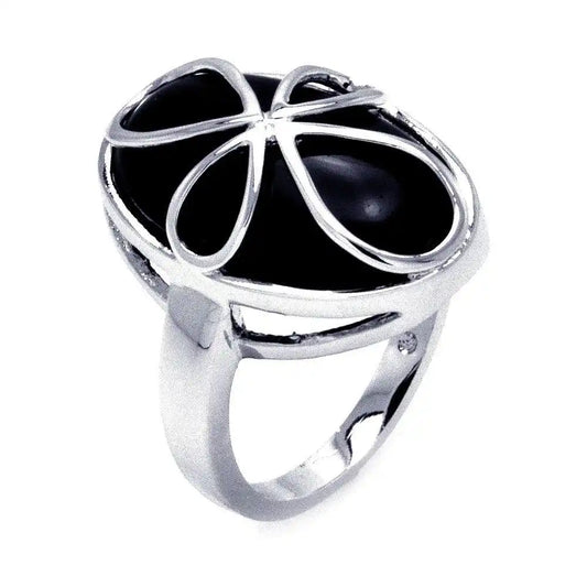 925 Sterling Silver Clearance Rhodium Plated Black Onyx Script Cross Ring