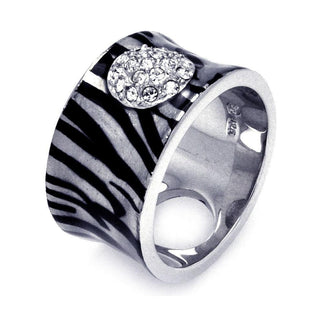 925 Silver Clearance-Rhodium Plated Clear Pave Set CZ Zebra Print Ring