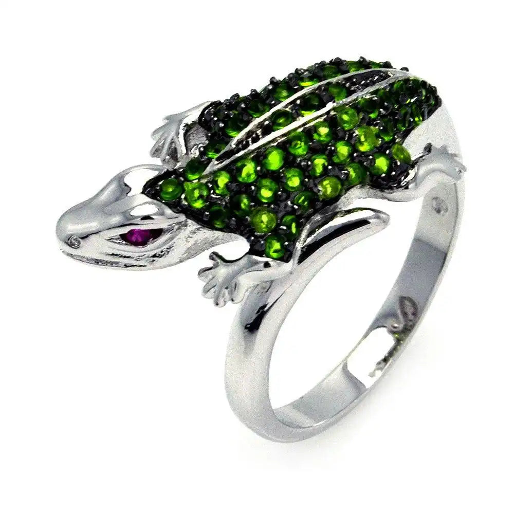 925 Sterling Silver Clearance Rhodium Plated Purple and Green Pave Set CZ Lizard Ring