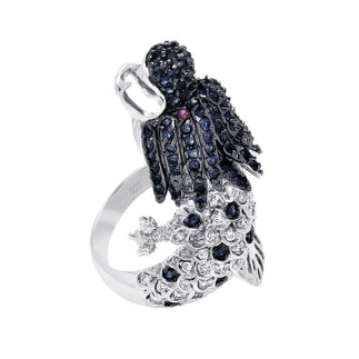 925 Silver Clearance - Rhodium and Black Rhodium Plated 2 Toned Multi Colored CZ Dragon Ring
