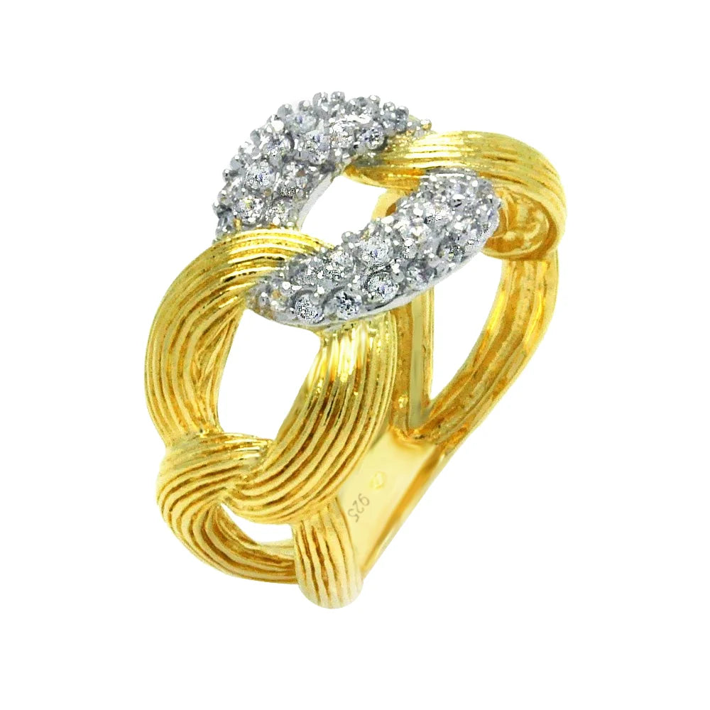 925 Silver Rhodium and Gold Plated 2 Toned Clear CZ Link Ring