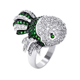 925 Silver Clearance-Rhodium and Black Rhodium Plated 2 Toned Clear and Green CZ Guppy Fish Ring