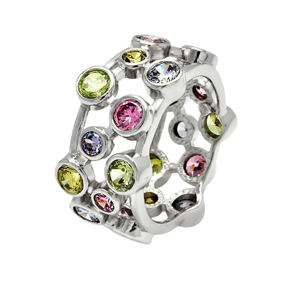 925 Sterling Silver Rhodium Plated Clearance-Silver Multi Colored CZ Eternity Ring