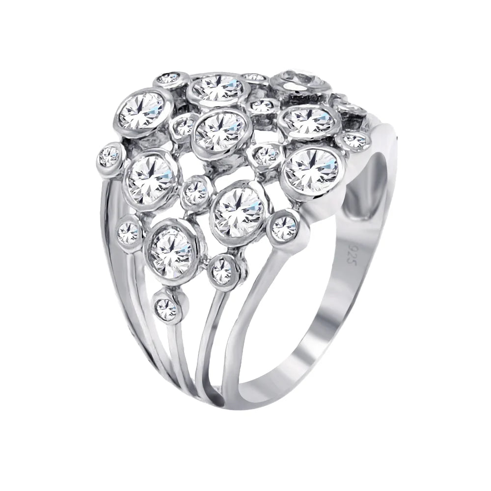 925 Silver Rhodium Plated Multi Shaped Clear CZ Cigar Band Ring