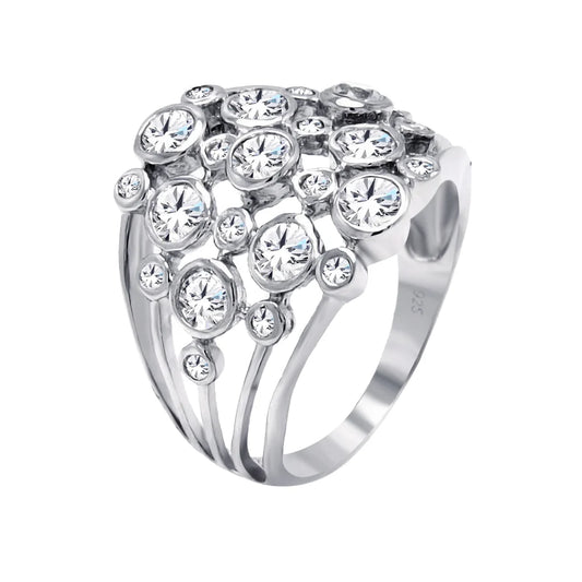 925 Silver Rhodium Plated Multi Shaped Clear CZ Cigar Band Ring