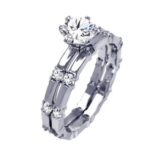 925 Silver Rhodium Plated Round Center Clear CZ Bridal Ring Set