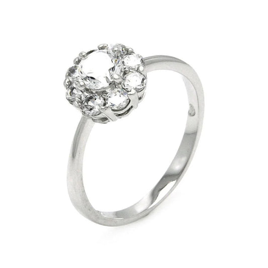 925 Silver Rhodium Plated Clear Cluster CZ Flower Bridal Ring