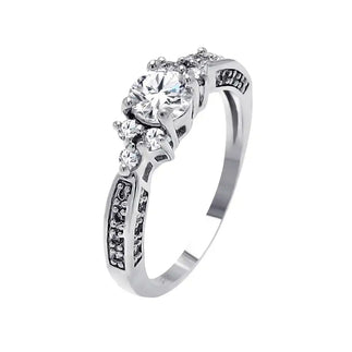 925 Sterling Silver Rhodium Plated Clear Round Center CZ Bridal Ring