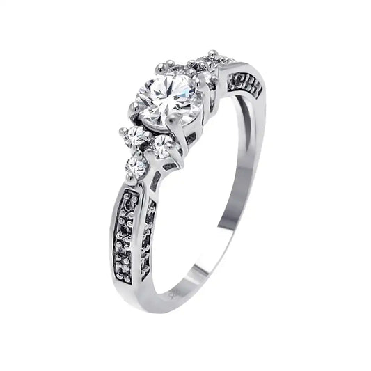 925 Sterling Silver Rhodium Plated Clear Round Center CZ Bridal Ring