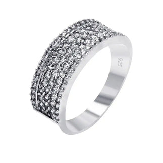925 Sterling Silver Rhodium Plated Clear Pave Set CZ Eternity Ring