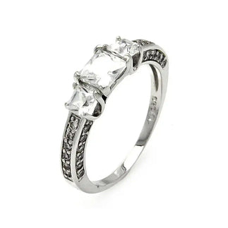 925 Sterling Silver Rhodium Plated Clear Square CZ Bridal Past Present Future Ring