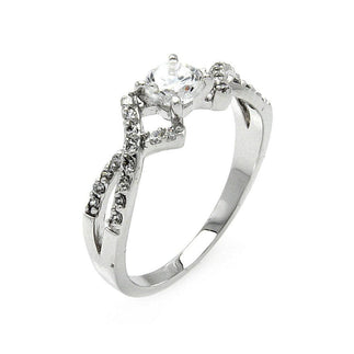 925 Silver Rhodium Plated Clear Round Center CZ Overlap Ring