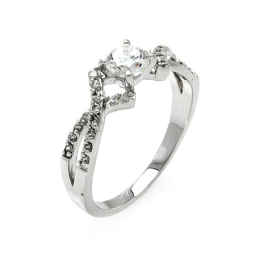 925 Silver Rhodium Plated Clear Round Center CZ Overlap Ring