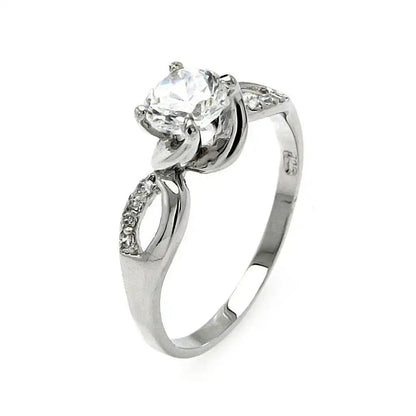925 Sterling Silver Rhodium Plated Clear Center CZ Twist Ring